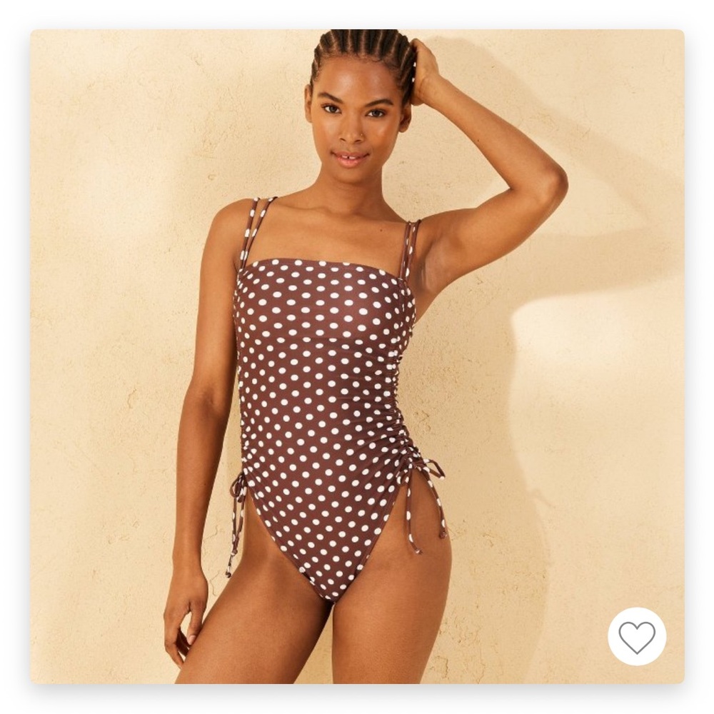 NWT Wild Fable brown polka dot swim suit, size large